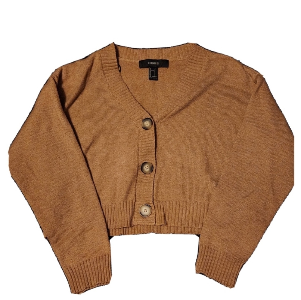 Forever 21 Cropped Brown Cardigan Size Small